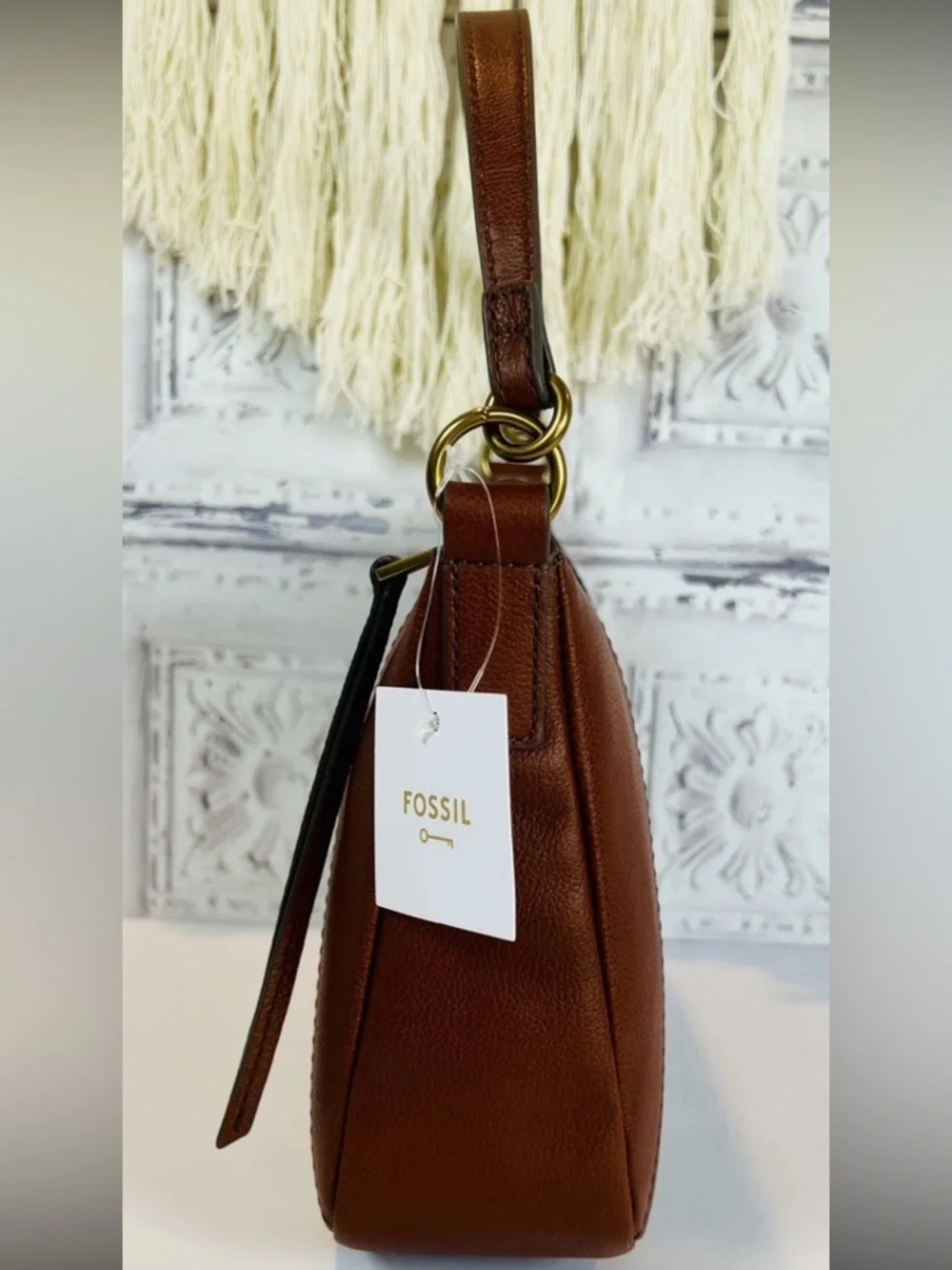 Fossil Skylar Leather Crossbody Purse Brandy Brown Bag Womens NWT Classic Boho - Picture 5 of 17